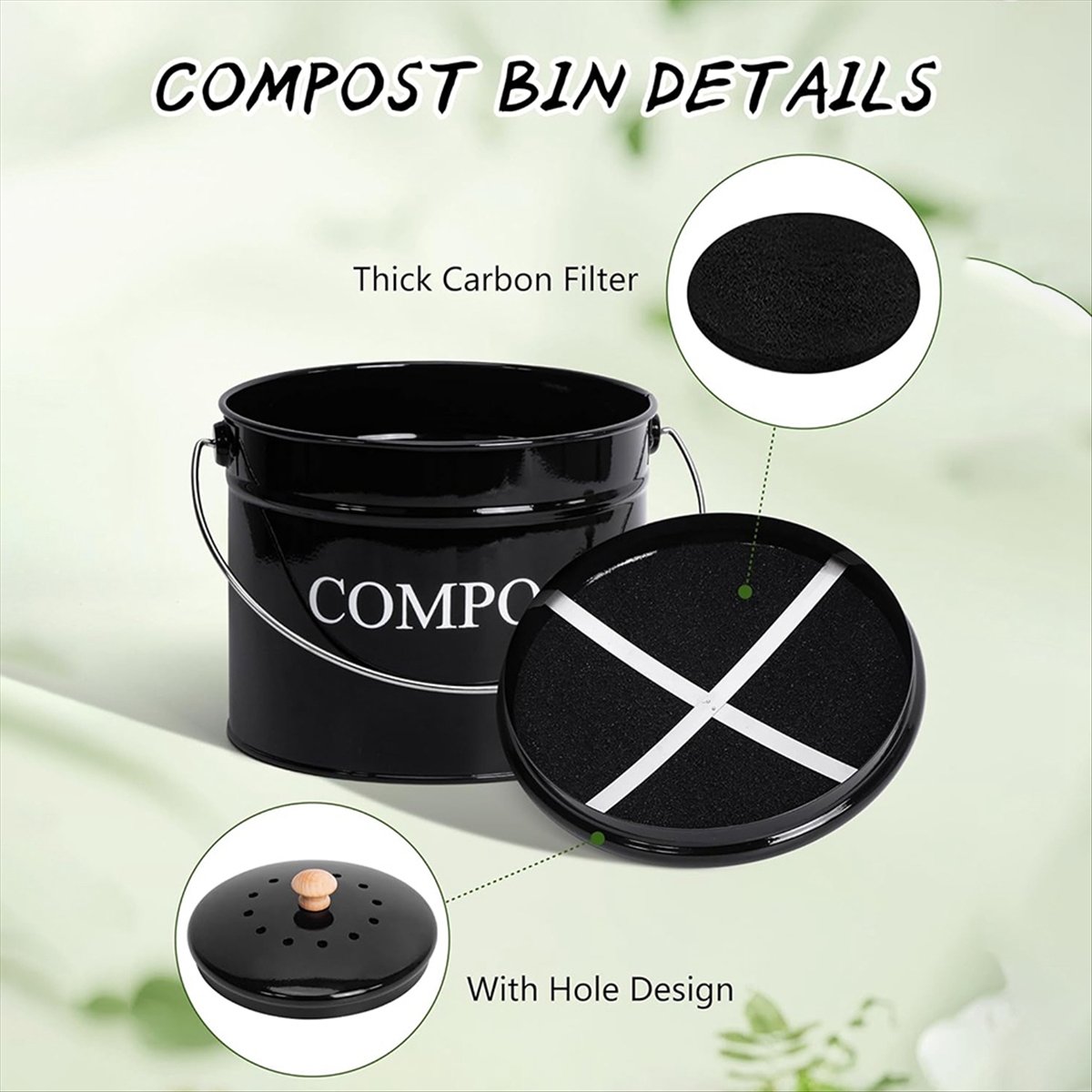 주방 조리대용 퇴비통, 뚜껑이 있는 주방용 1갤런 퇴비 - Compost Bin Countertop 리뷰 및 가격